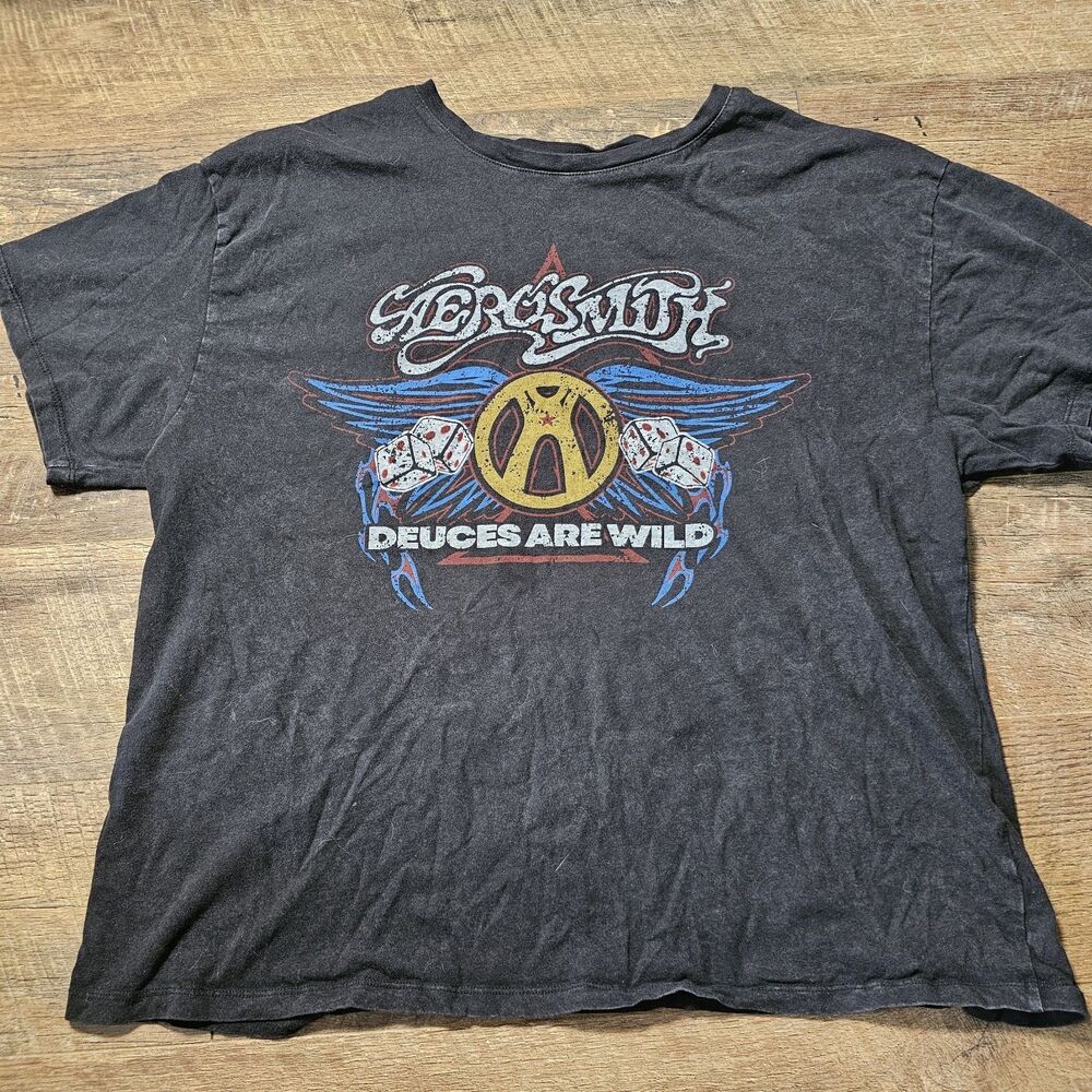 Aerosmith Deuces are Wild Short Sleeve Black Distressed T-Shirt Size XL